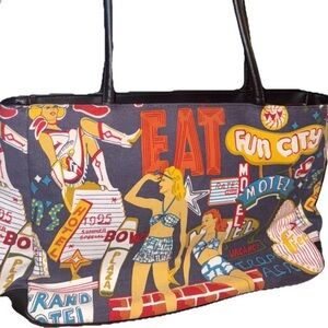 Frankie and Johnnie Handbag with Vintage Las Vegas Print with beading